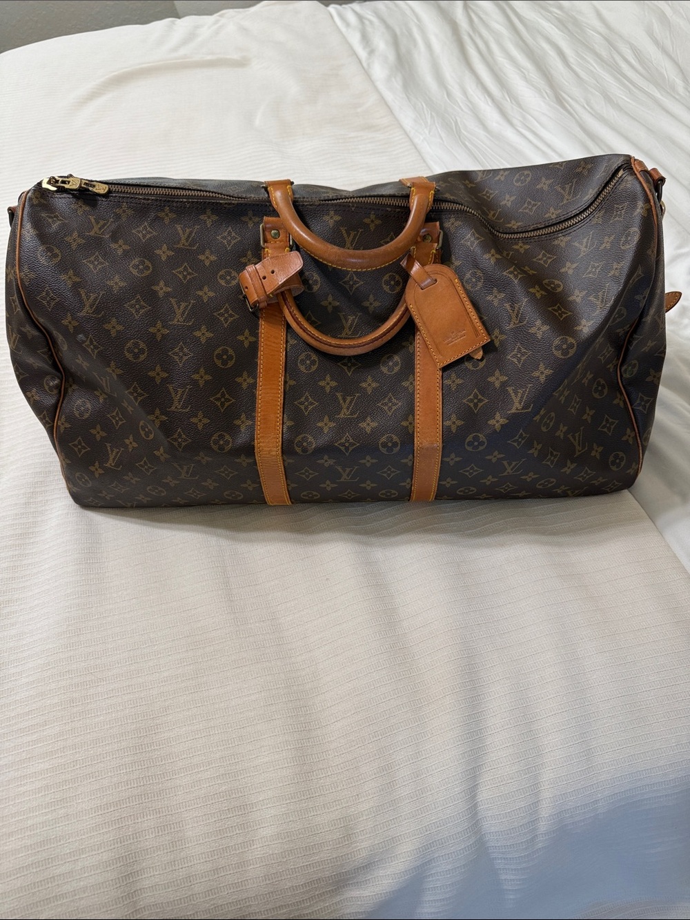Louis Vuitton Keepall Bandoulierre 60   Duffel Bag with Tan Leather Trim